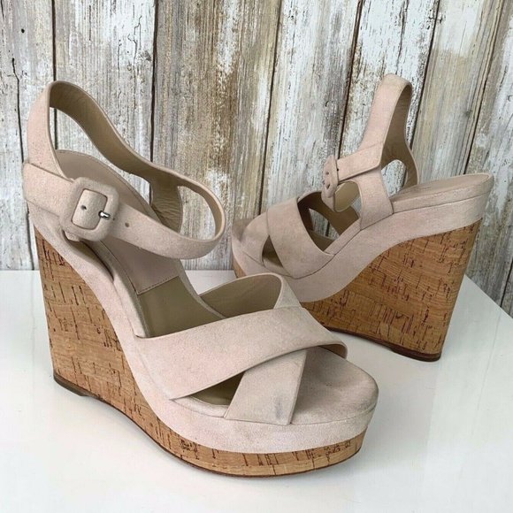 MICHAEL KORS Light Pink Suede Wedges Sandals 35.5 - Picture 1 of 8